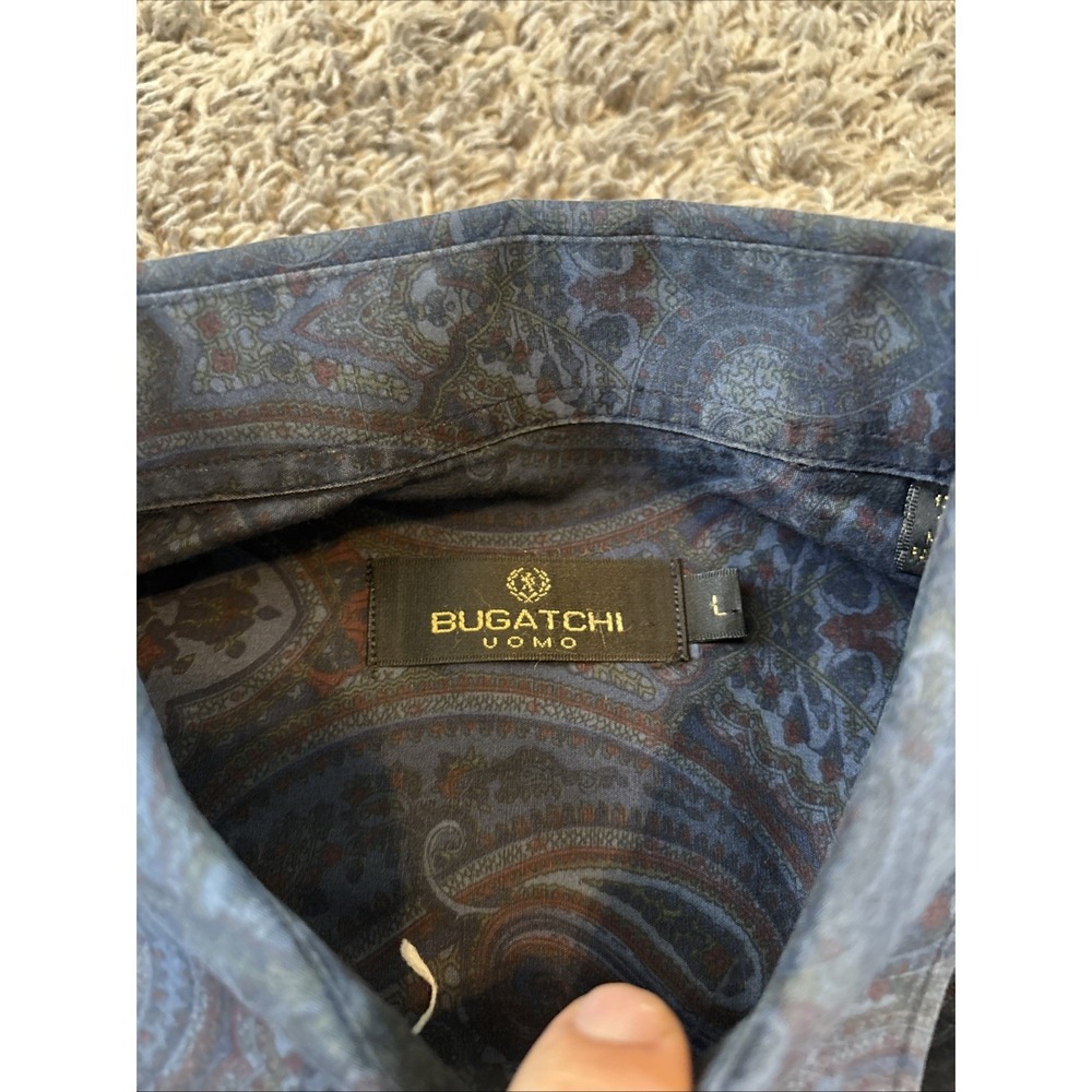 Bugatchi Uomo Mens Shirt Blue Paisley? Large Long Sleeve Sharp Unique - Picture 2 of 5